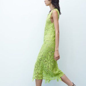 Zara Lime Green Lace Midi Dress